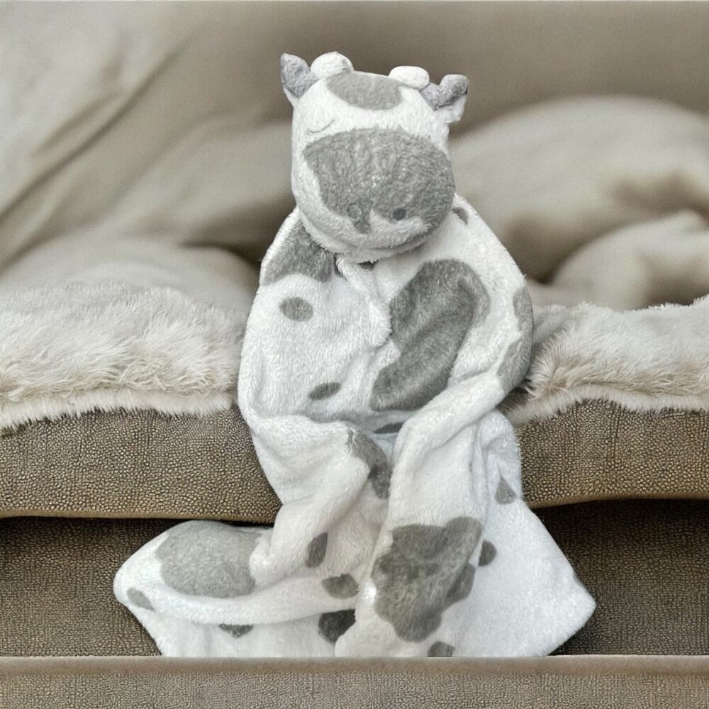 Angel Dear Cow Lovey Security Blanket Gray White Stuffed Animal Baby Blankie 12"